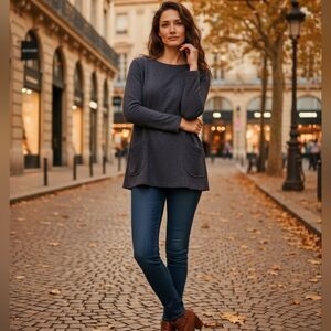 Pure Jill Women's Gray Cotton Tunic Pockets 3/4 Sleeves Top Size L